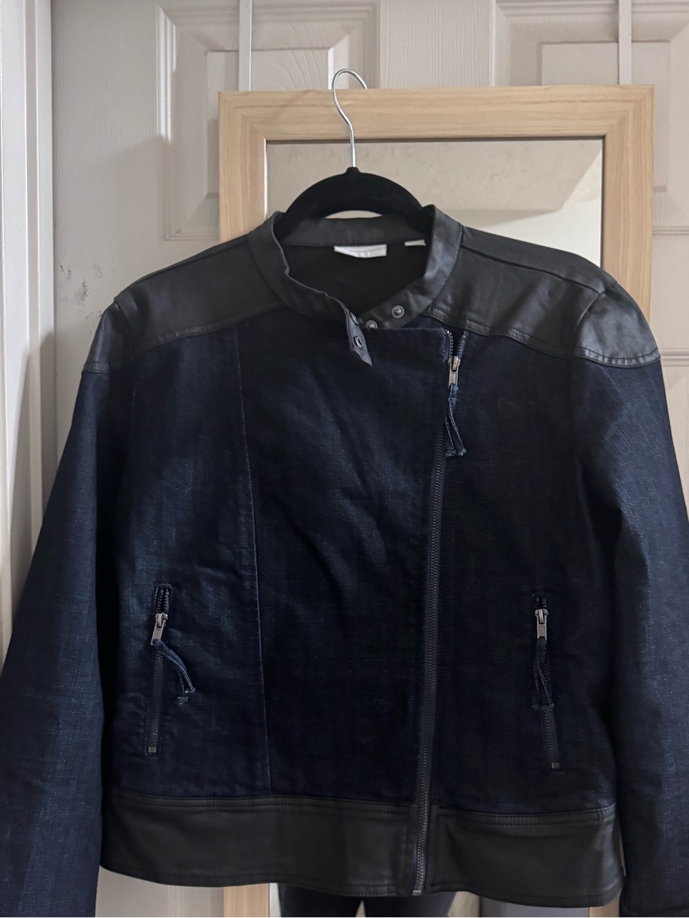 New York and company dark rinse Mixed-Material moto Jacket